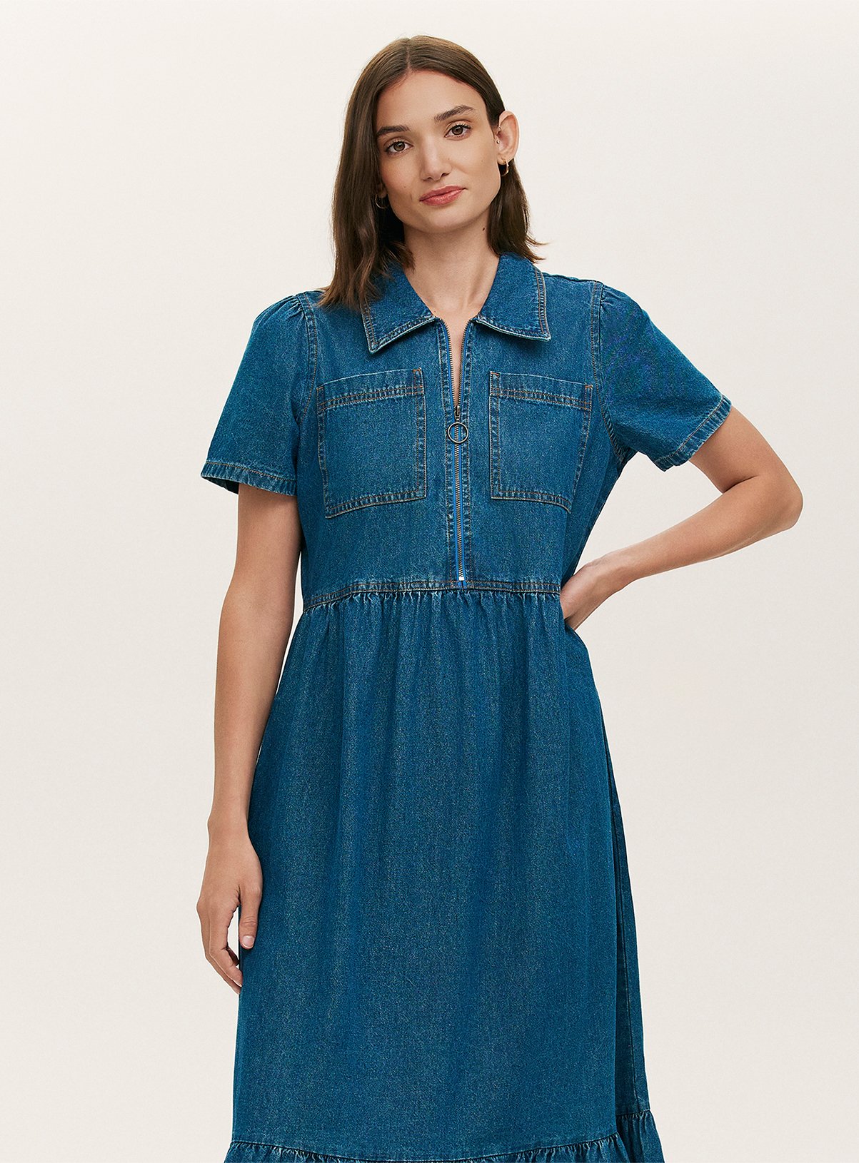 FINERY Tania Denim Dress Mid Blue 12 - Image 2 thumbnail